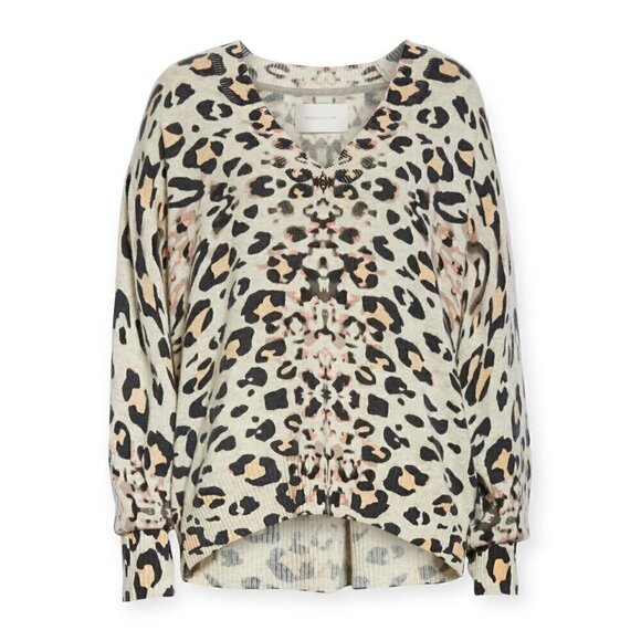 New with tag, Brochu Walker Kelso Leopard Print Cashmere V-neck Sweater, Size X - Picture 3 of 15